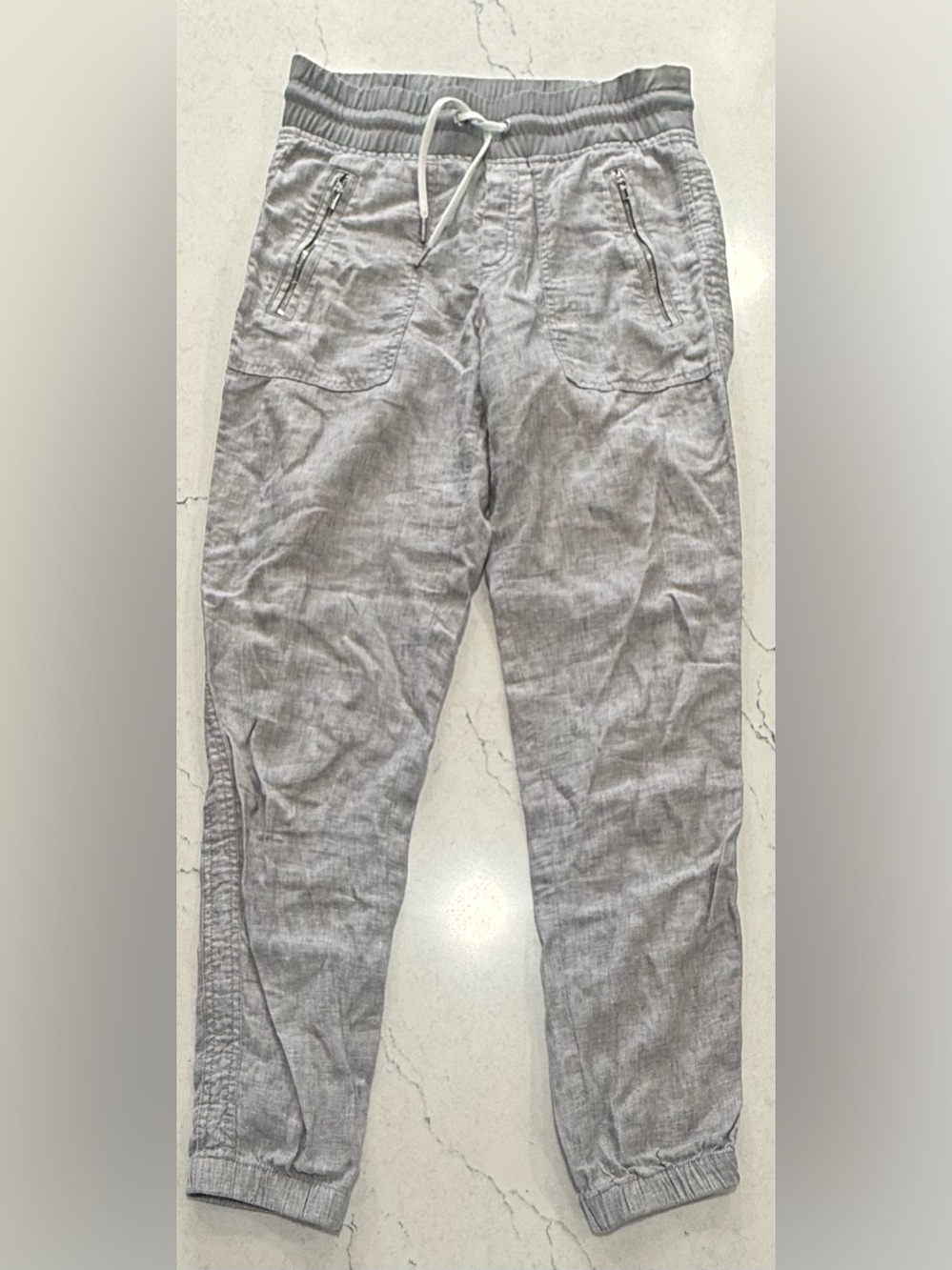 Athleta Women’s Gray 100% Linen Drawstring Jogger Pants Size 2